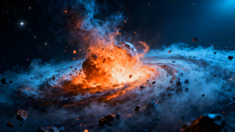 宇宙爆炸場景熾熱火焰壯麗星空-圖片