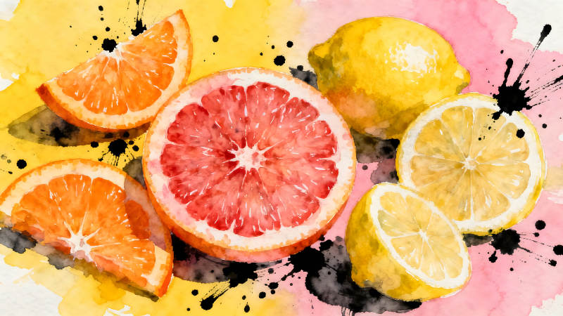 水彩水果绘画柠檬橘子葡萄柚-图片