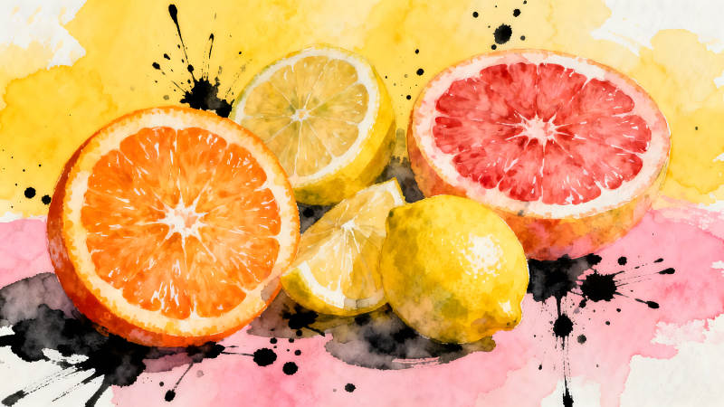 水彩风格柑橘水果拼盘-图片