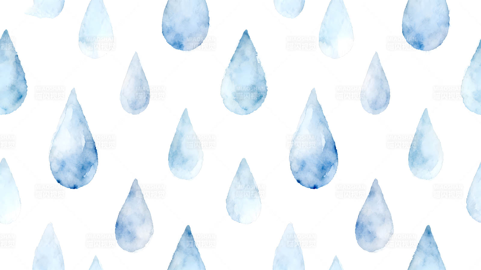 水彩雨滴图案蓝白色调-图片