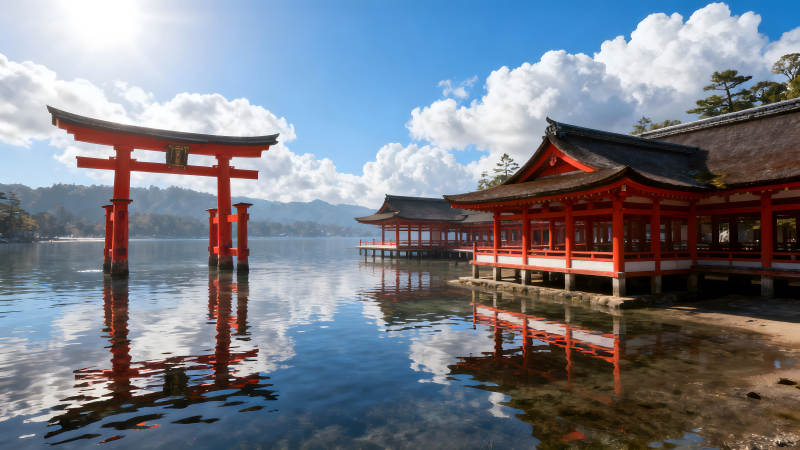 日本嚴島神社水上建筑美景-圖片