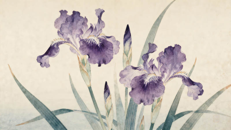 水彩鳶尾花綻放清麗-圖片