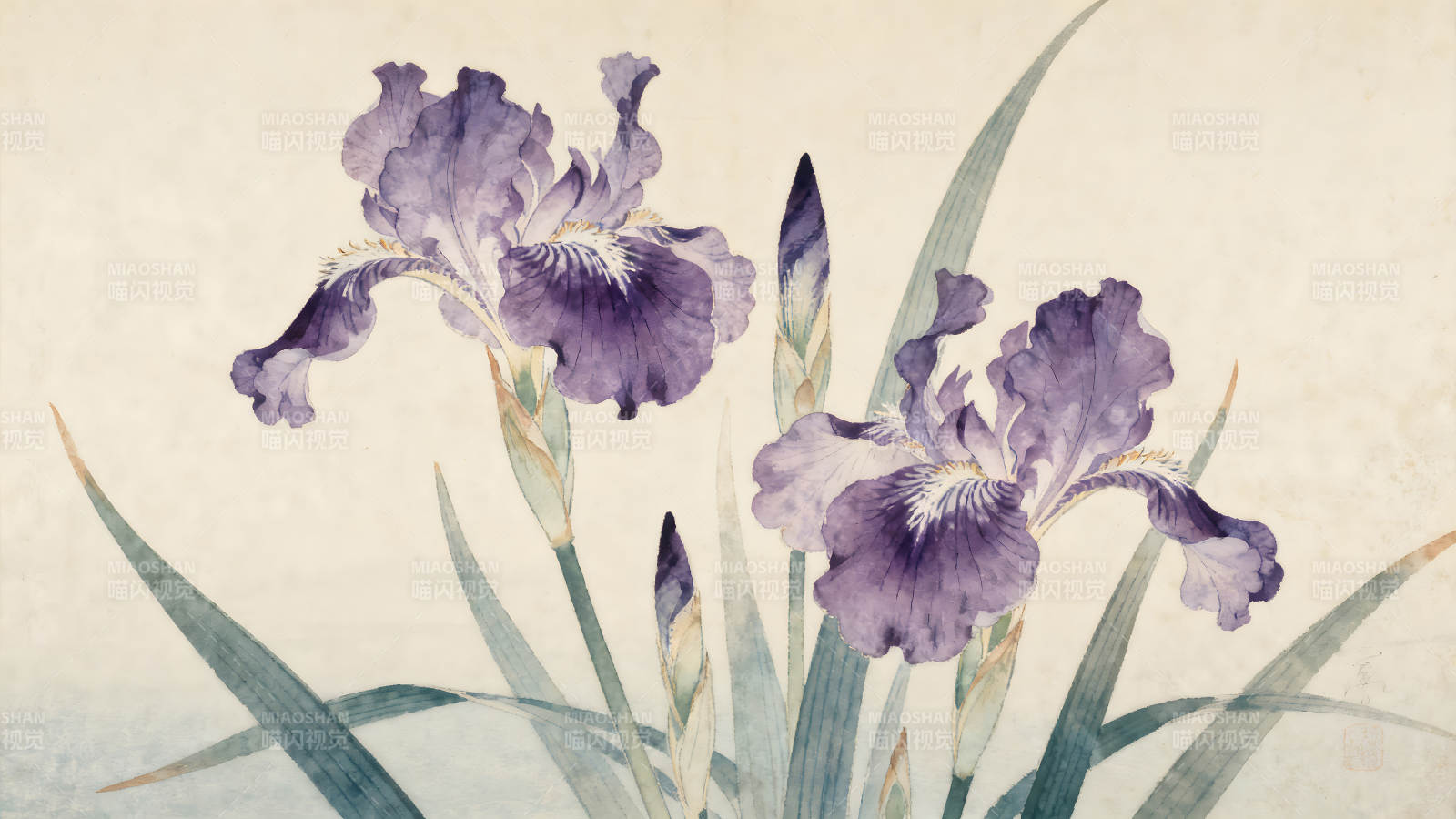 水彩鸢尾花绽放清丽-图片
