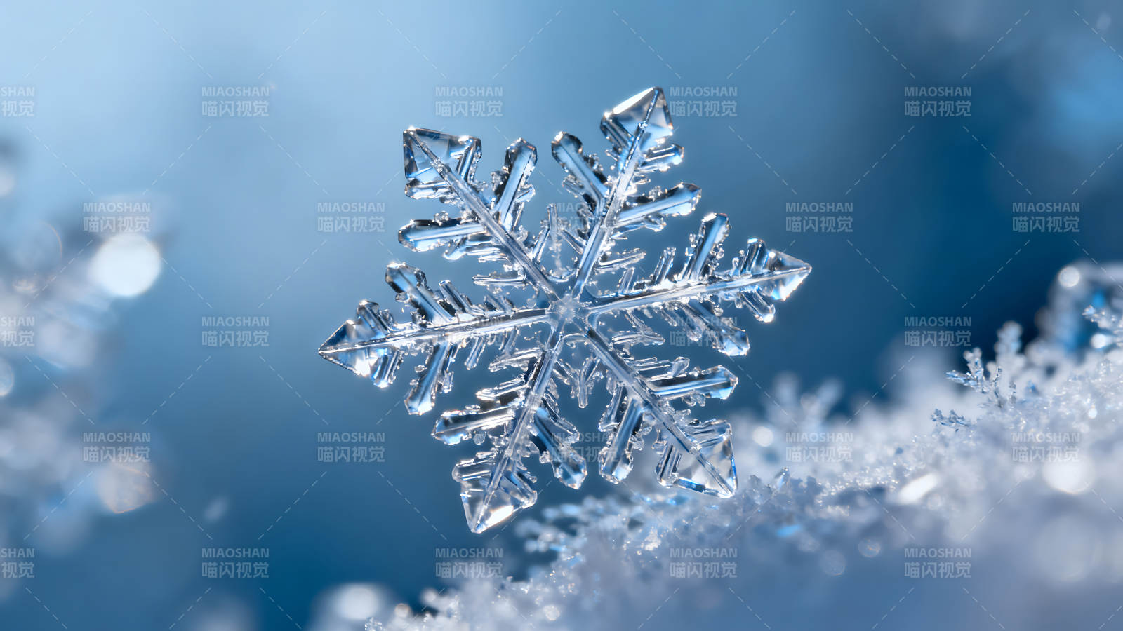 晶瑩剔透的雪花特寫冰雪世界-圖片