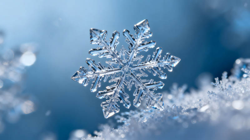 晶瑩剔透的雪花特寫冰雪世界-圖片