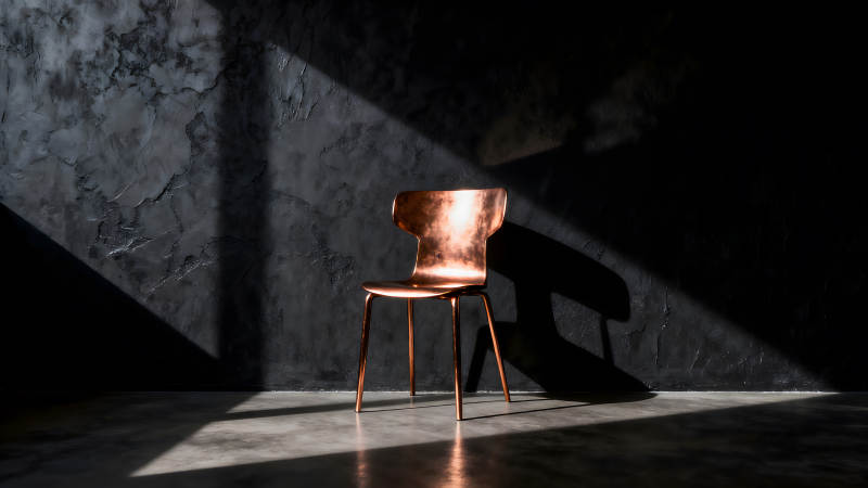 铜制椅子光影下的黑色背景图片