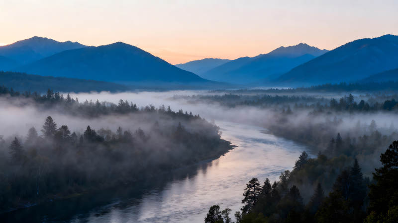 晨霧籠罩下的山河美景令人心醉-圖片