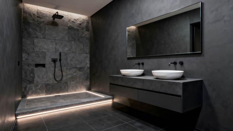 现代风格浴室设计暗色系空间氛围图片