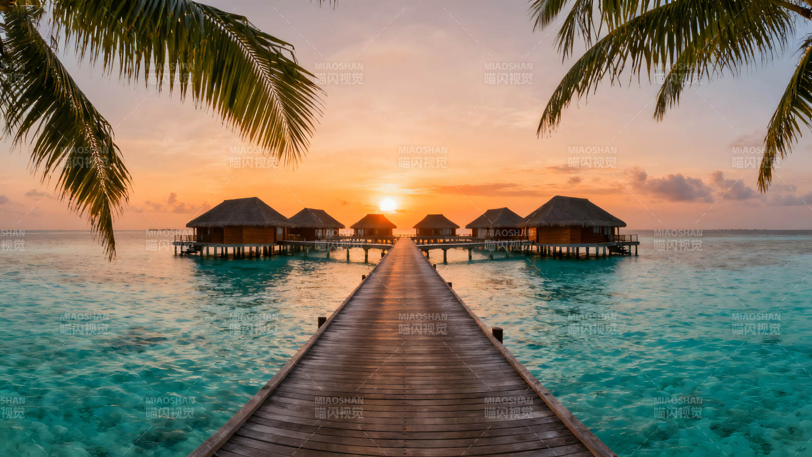 水上屋日落美景海岛风光图片