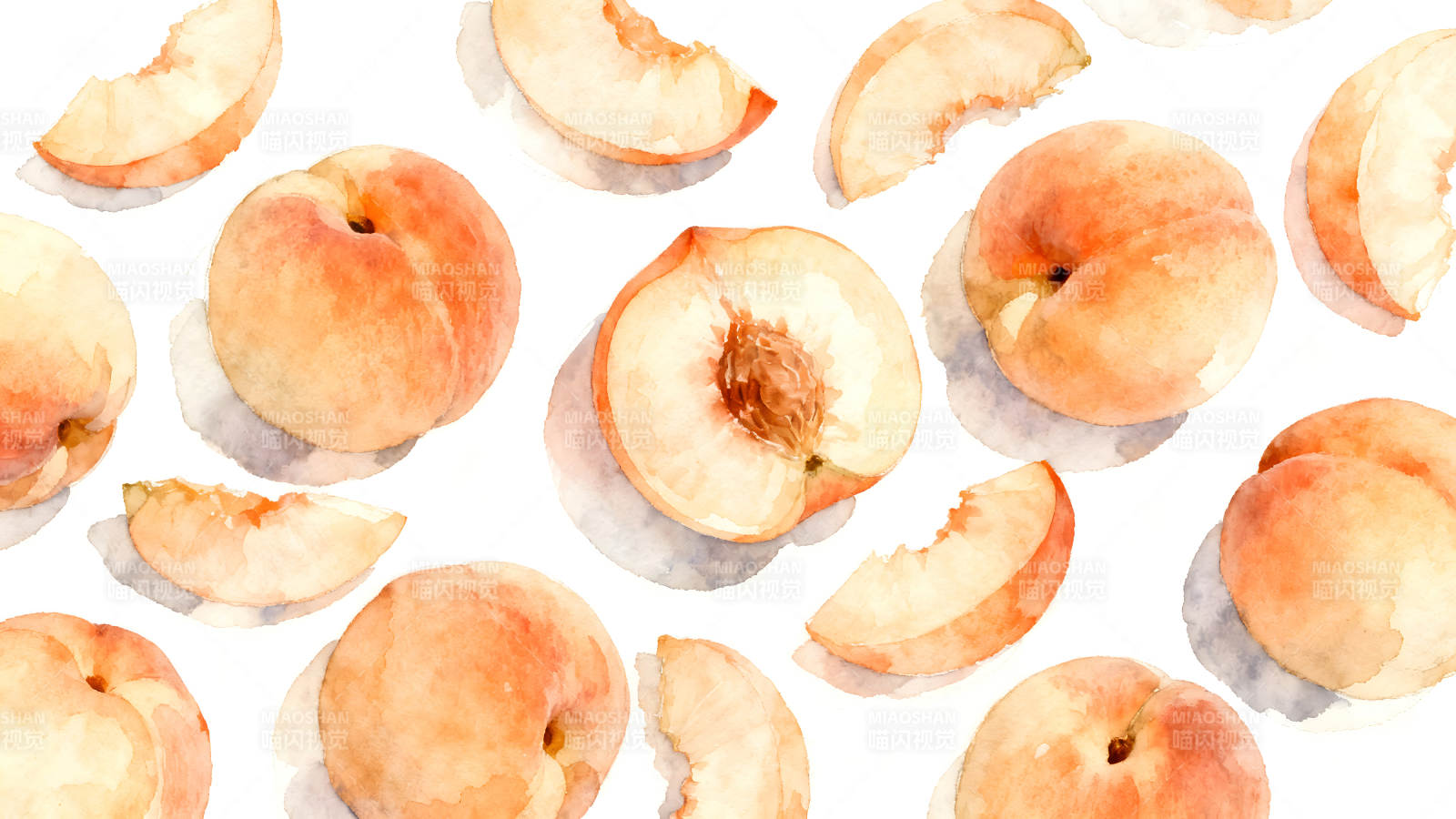 水彩蜜桃图-图片