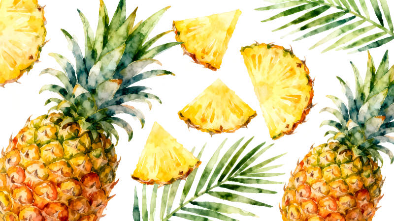 水彩菠萝和叶子图案-图片