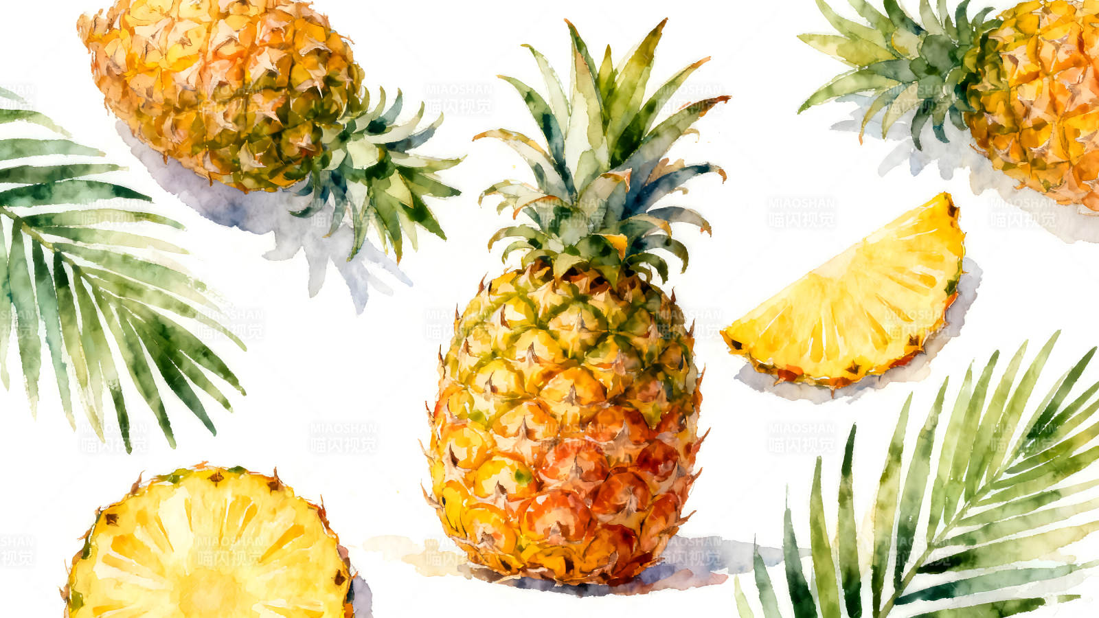 水彩菠萝热带风情-图片