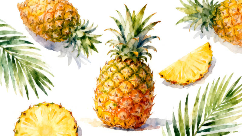 水彩菠萝热带风情-图片