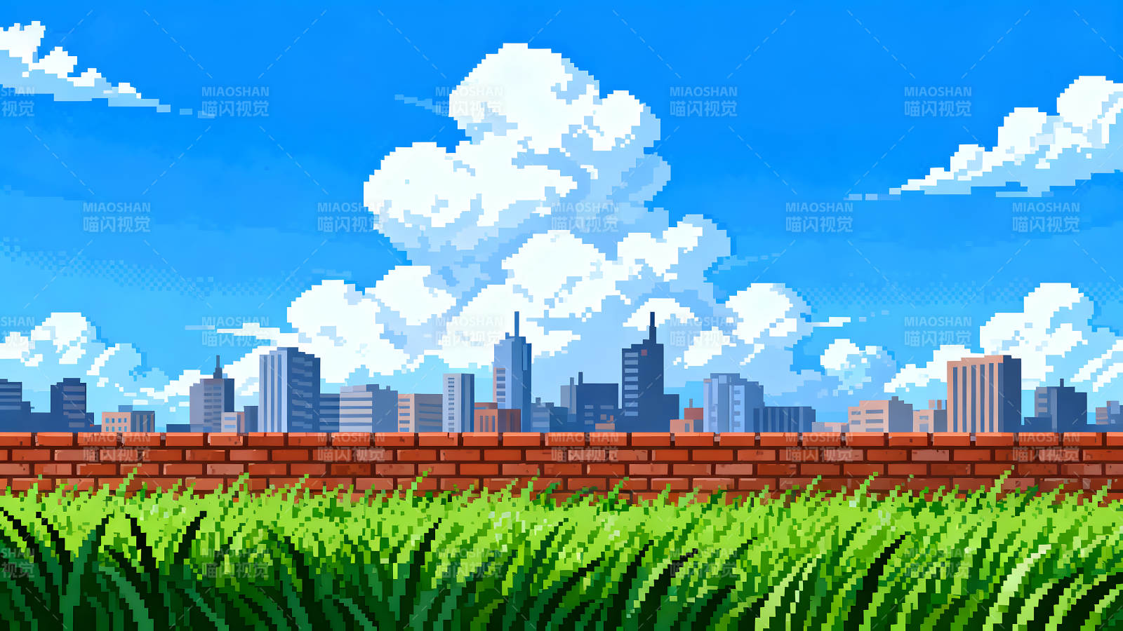 像素風景城市天空云彩-圖片