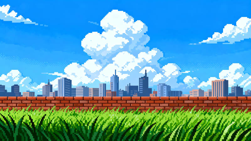 像素風景城市天空云彩-圖片