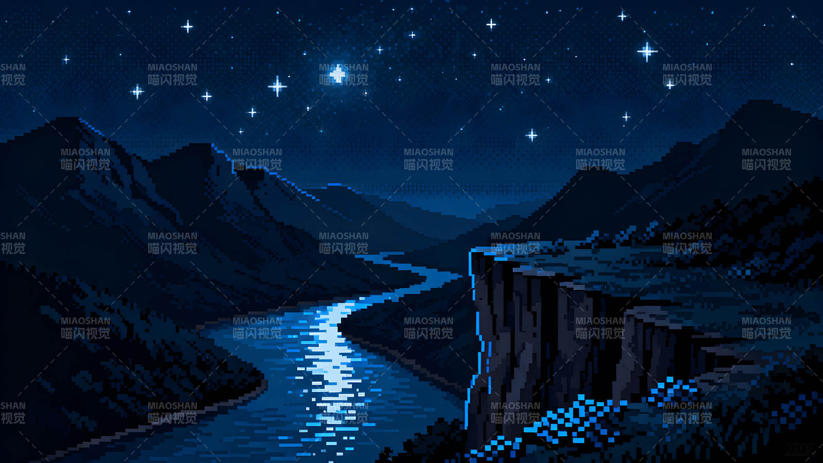 像素夜晚山河星光璀璨-圖片