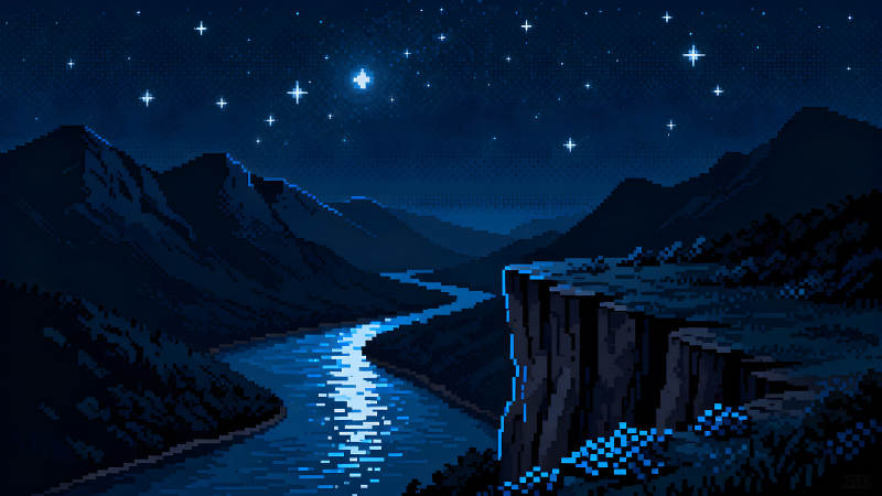 像素夜晚山河星光璀璨-圖片
