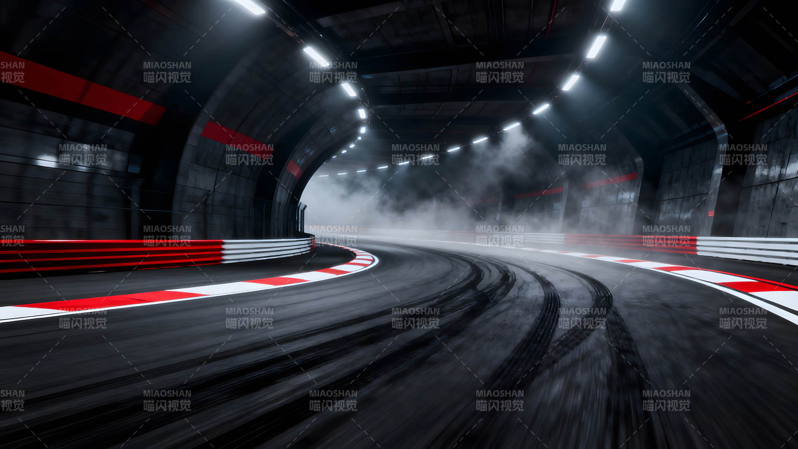 赛道弯道烟雾缭绕灯光炫酷-图片