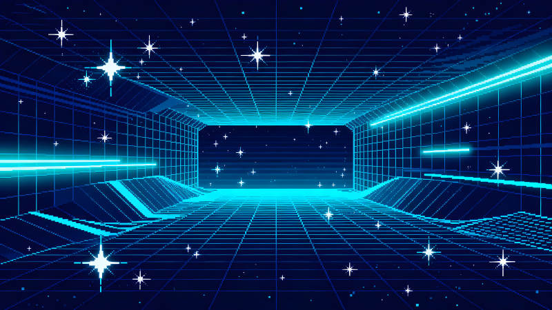 像素复古风赛博空间几何线条蓝光特效-图片