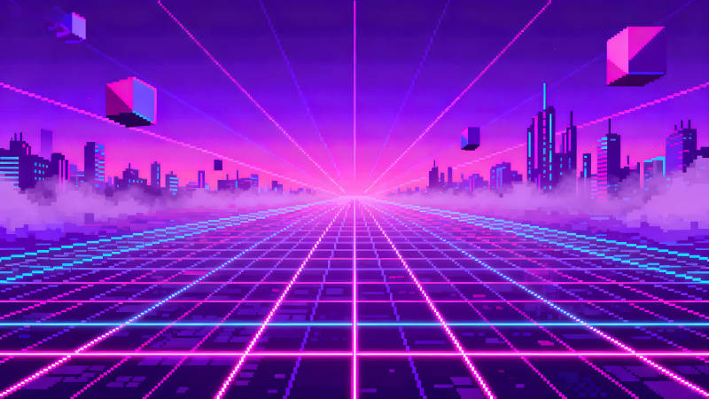 像素风格的赛博朋克城市风光-图片