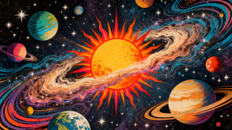 宇宙星辰絢麗多彩的太陽行星-圖片