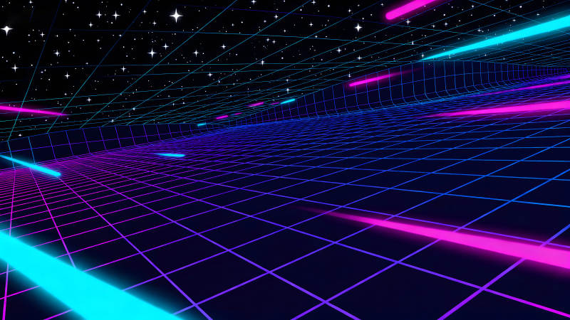 赛博朋克风格的网格与光线场景-图片
