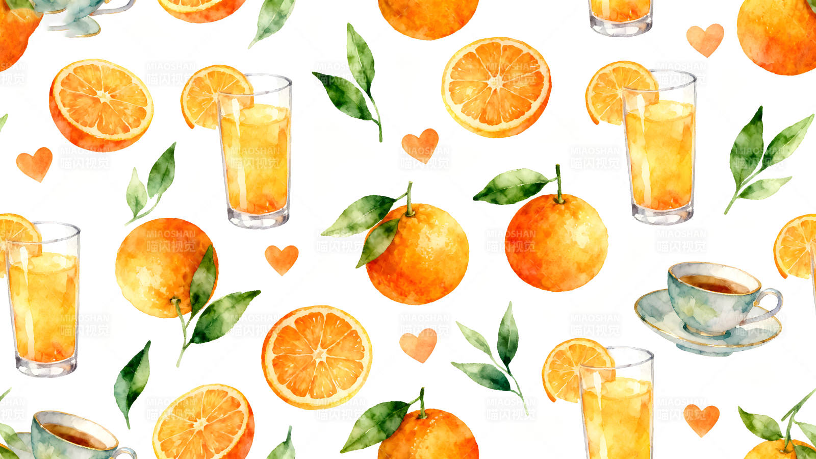 水彩橙子图案清新-图片