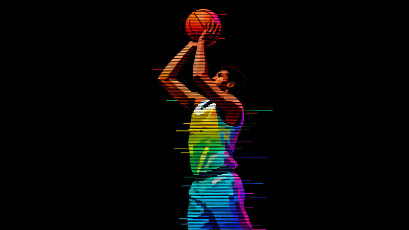 篮球运动员投篮瞬间彩绘-图片