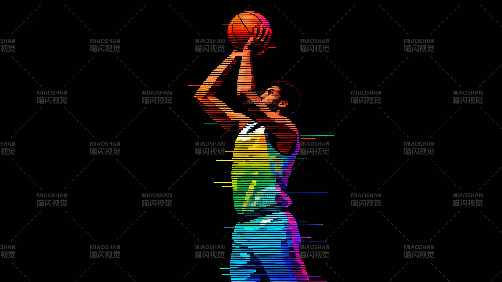 篮球运动员投篮瞬间彩绘-图片