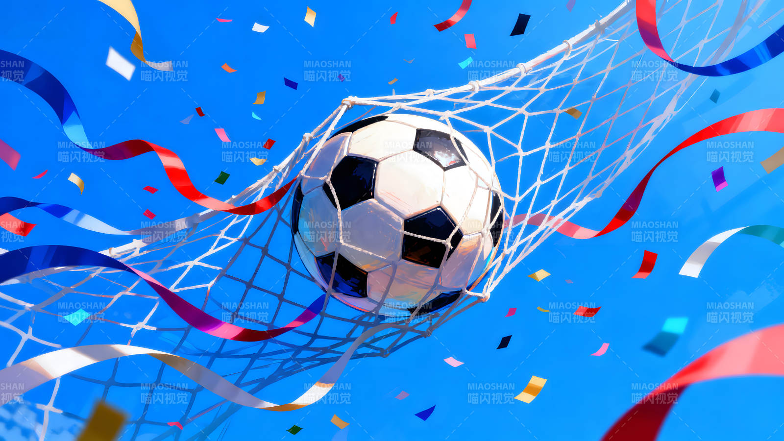 足球进球庆祝画面蓝天背景图片