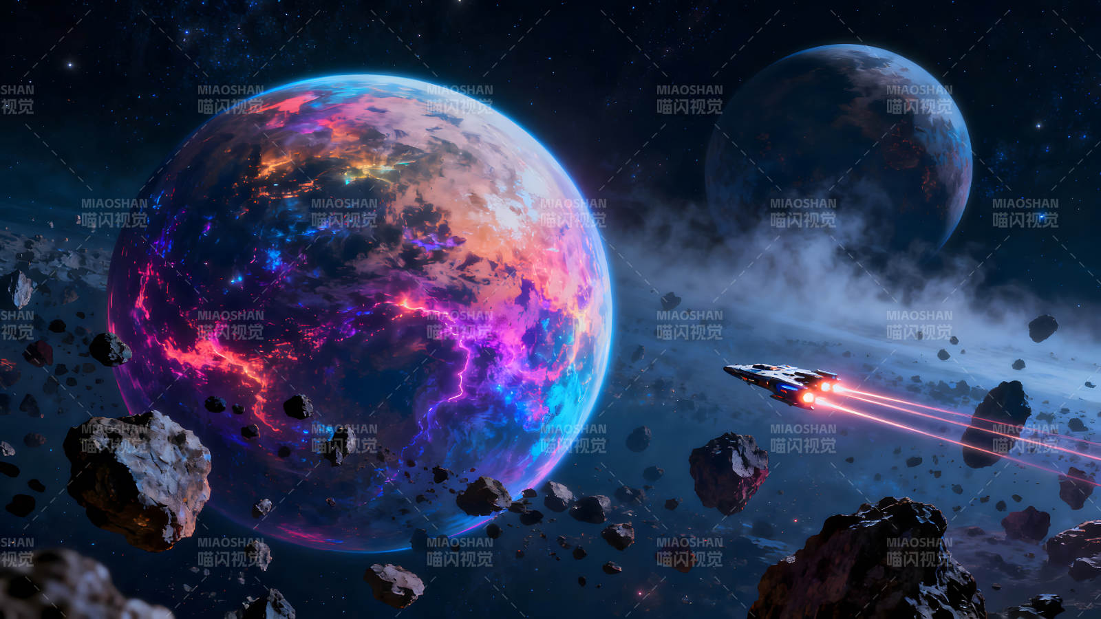 星际宇宙奇观飞船穿梭星球之间-图片