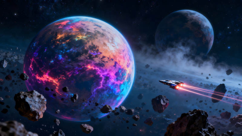 星际宇宙奇观飞船穿梭星球之间-图片