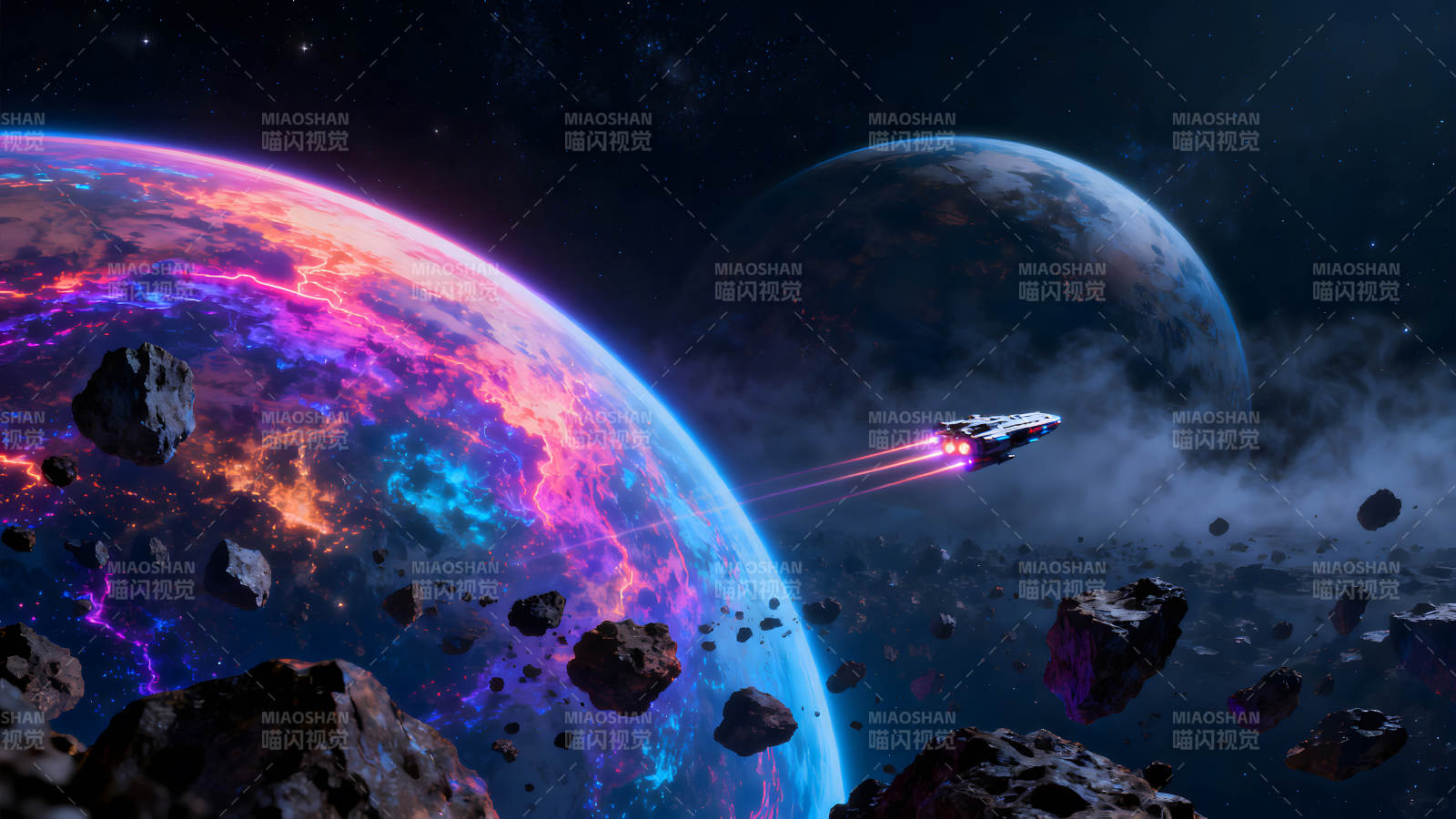 星空星球飞船穿梭-图片