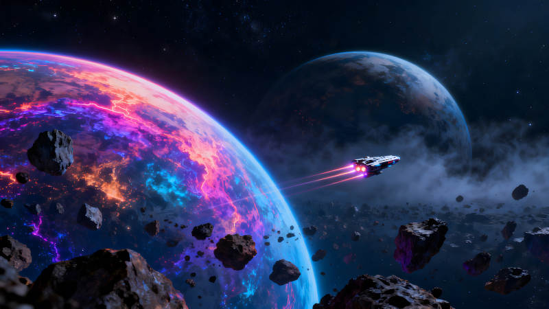 星空星球飞船穿梭-图片