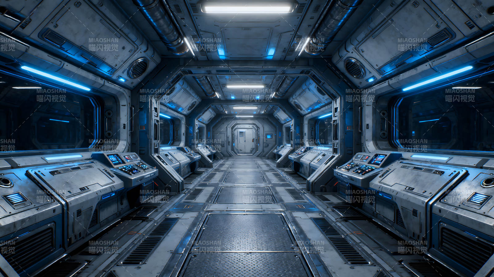 科幻飞船内部通道场景-图片