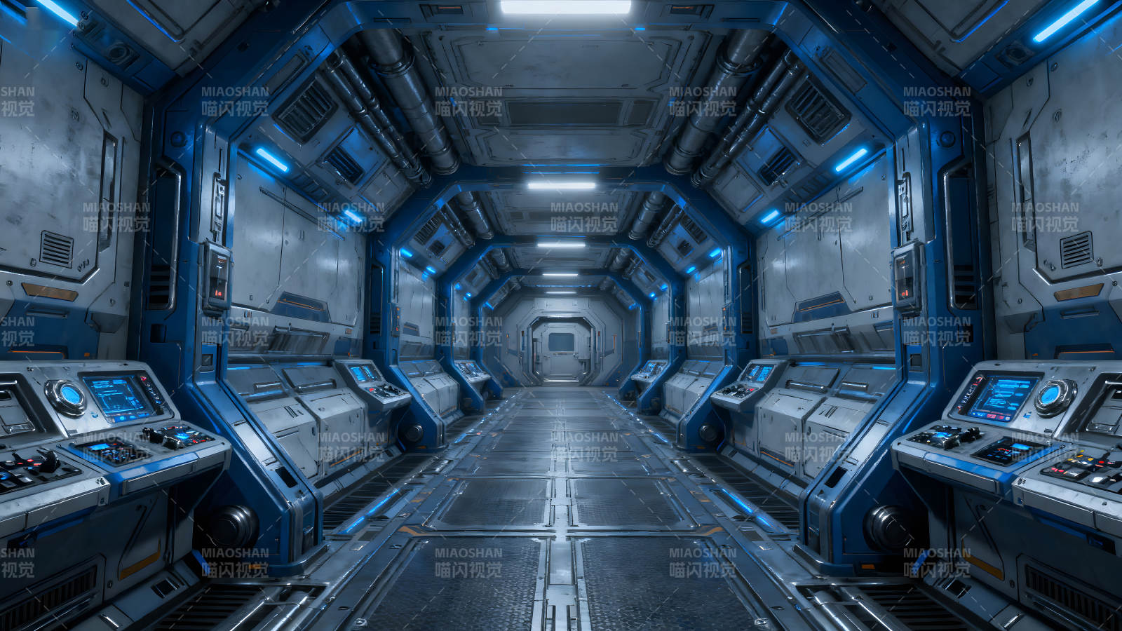 未來科技飛船內部走廊-圖片