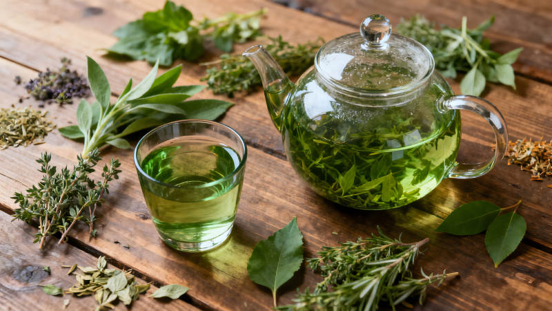 草本茶水清澈明亮摆放清新舒畅-图片