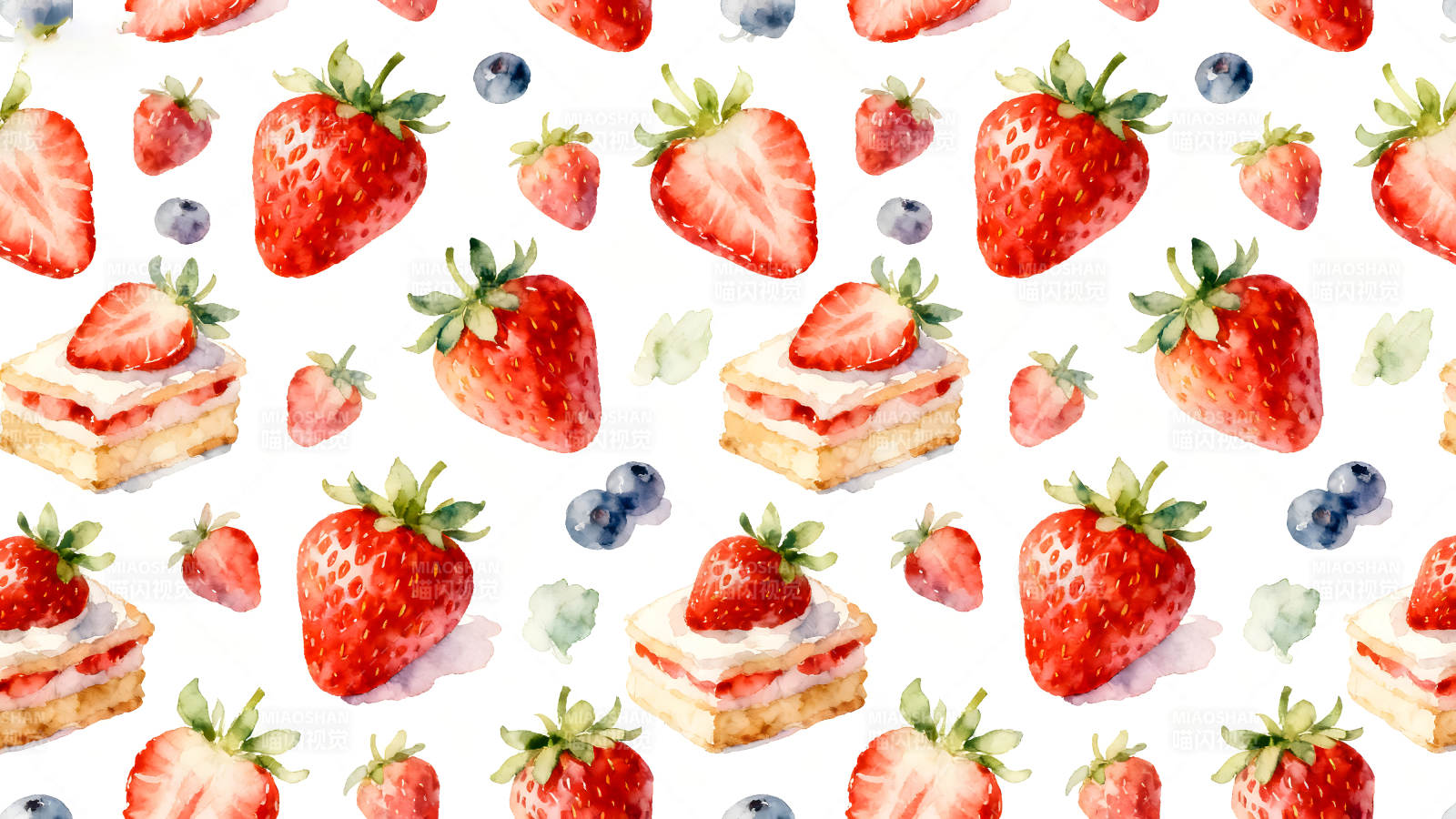 水彩草莓蓝莓图案设计-图片