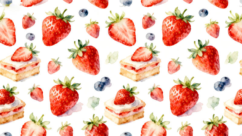 水彩草莓蓝莓图案设计-图片