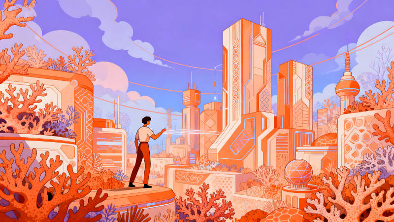 未來城市與珊瑚景觀-圖片