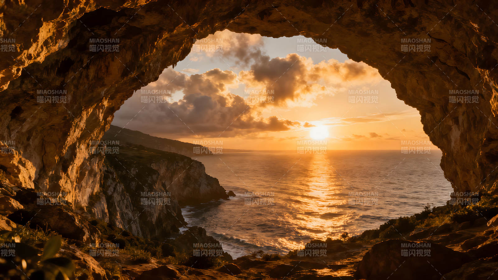 洞穴日落景象绝美风景如画图片