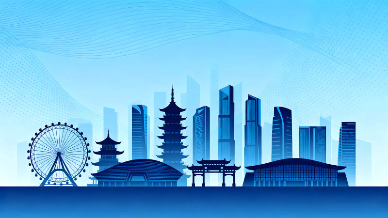 藍色城市天際線風光圖-圖片