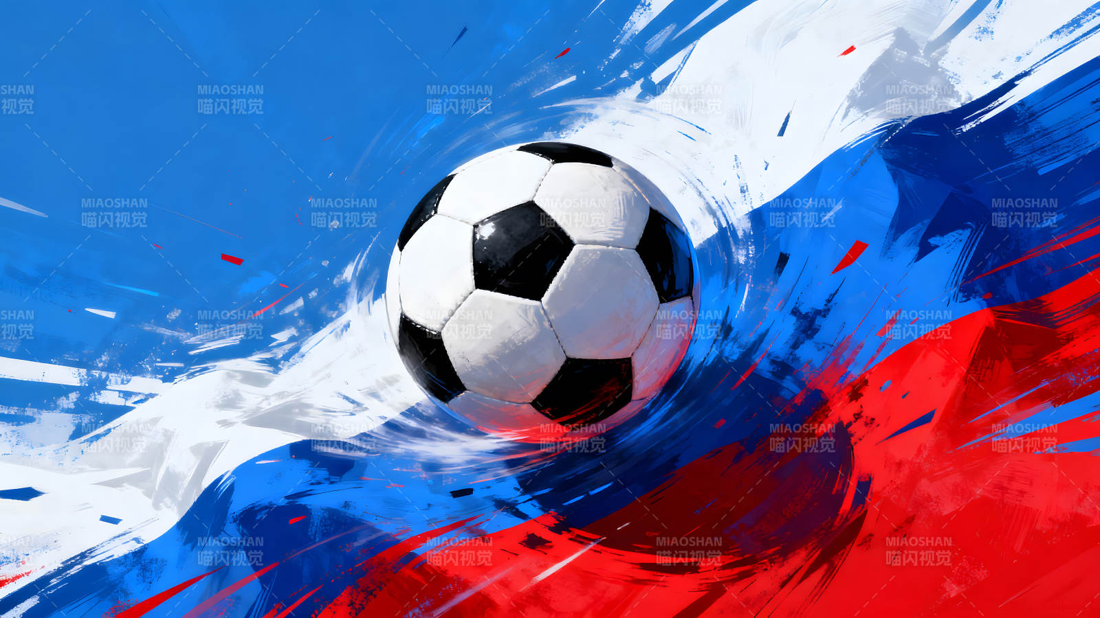 足球在俄罗斯国旗背景下-图片