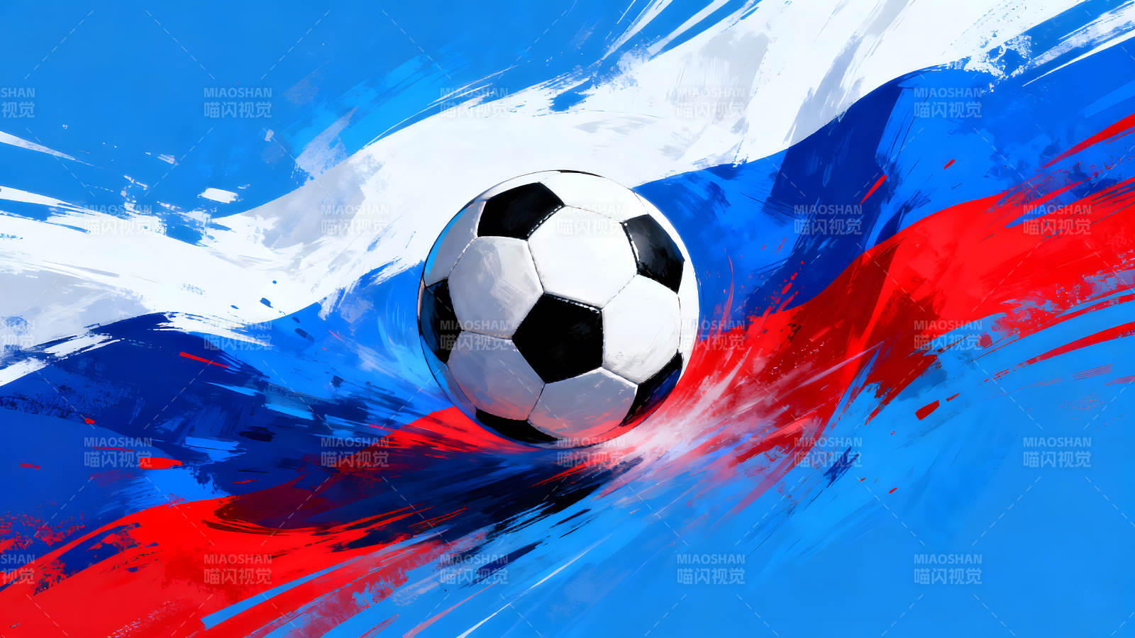 足球在俄罗斯国旗背景下-图片