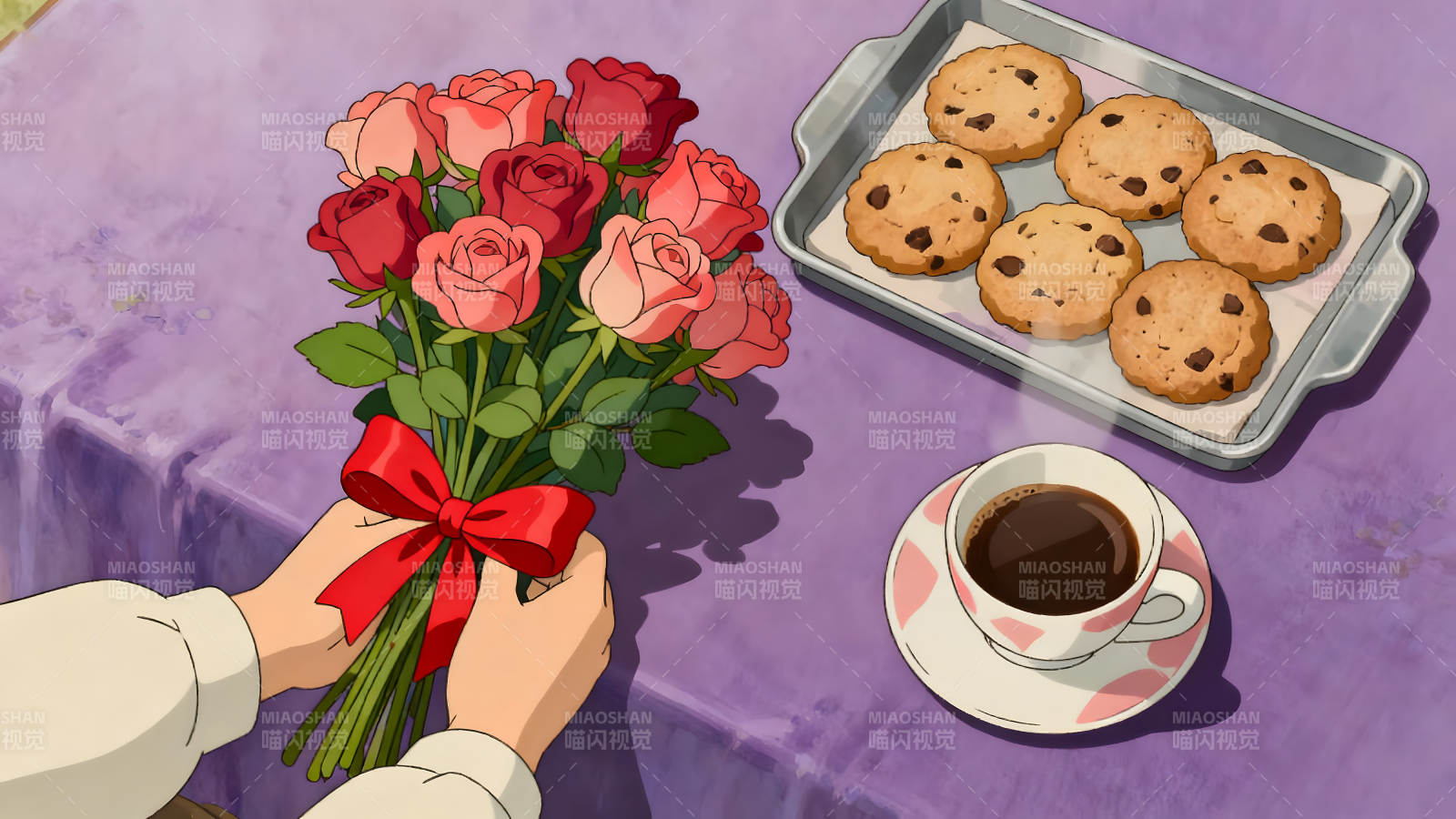 鮮花餅干咖啡的溫馨畫面-圖片