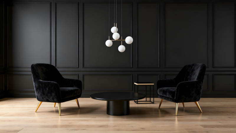 奢華黑調會客廳現代藝術氛圍-圖片