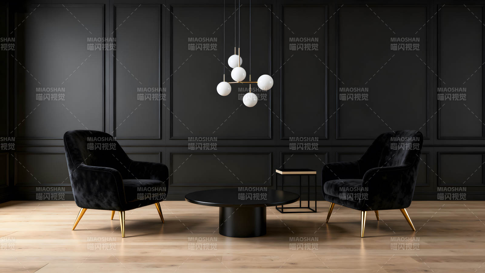 奢華黑調(diào)會(huì)客廳現(xiàn)代藝術(shù)氛圍-圖片