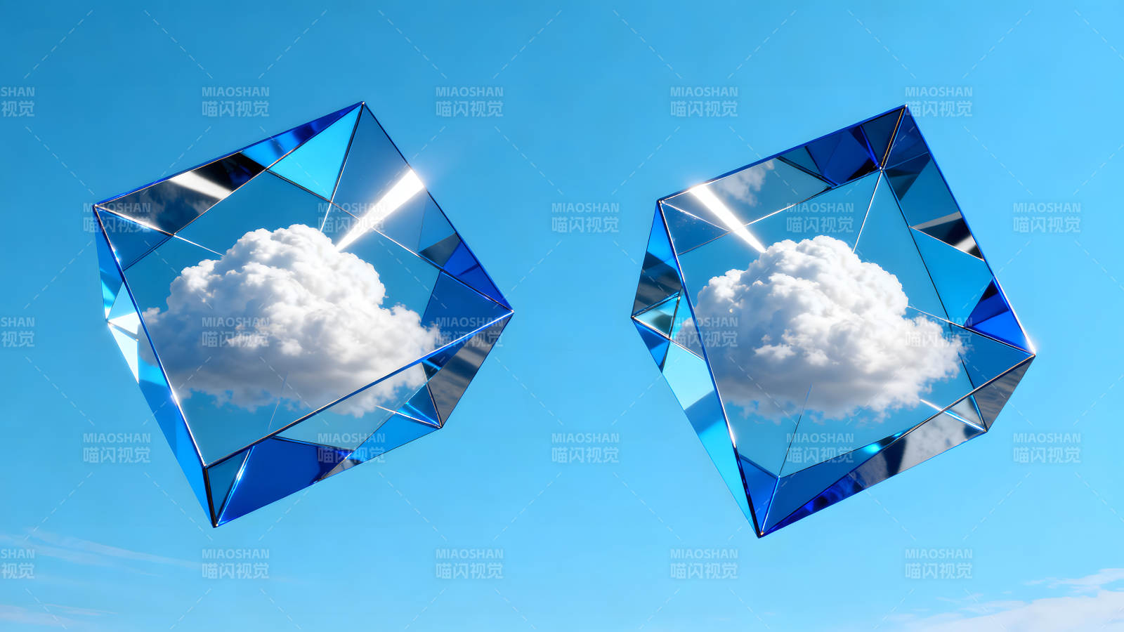 藍天白云抽象立方體-圖片
