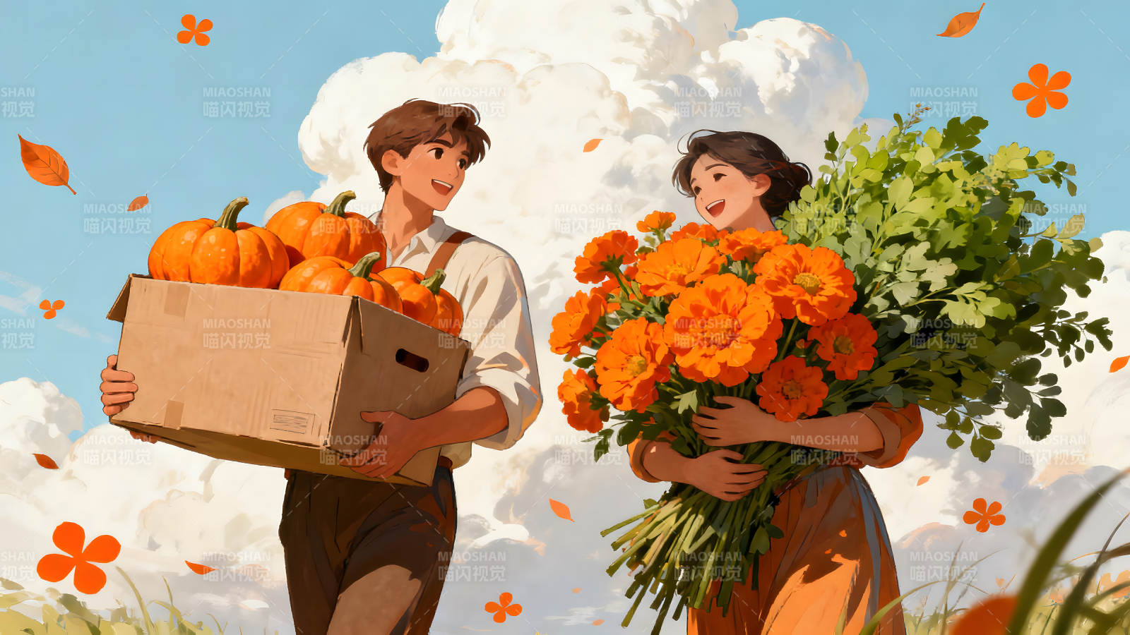 秋日丰收情侣收获喜悦图片