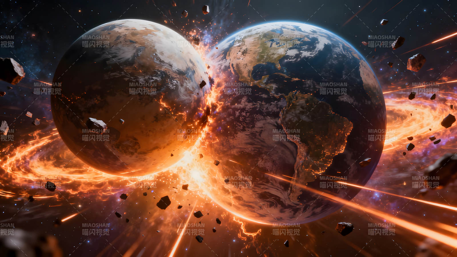 兩顆行星碰撞的宇宙奇觀圖片